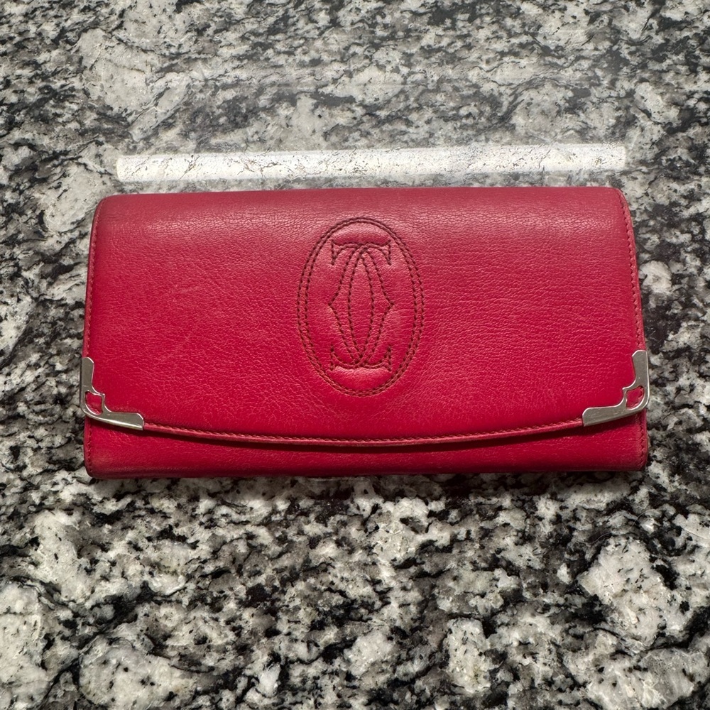 CARTIER | Burgundy/Red Leather Marcello de Cartier Flap Wallet long wallet